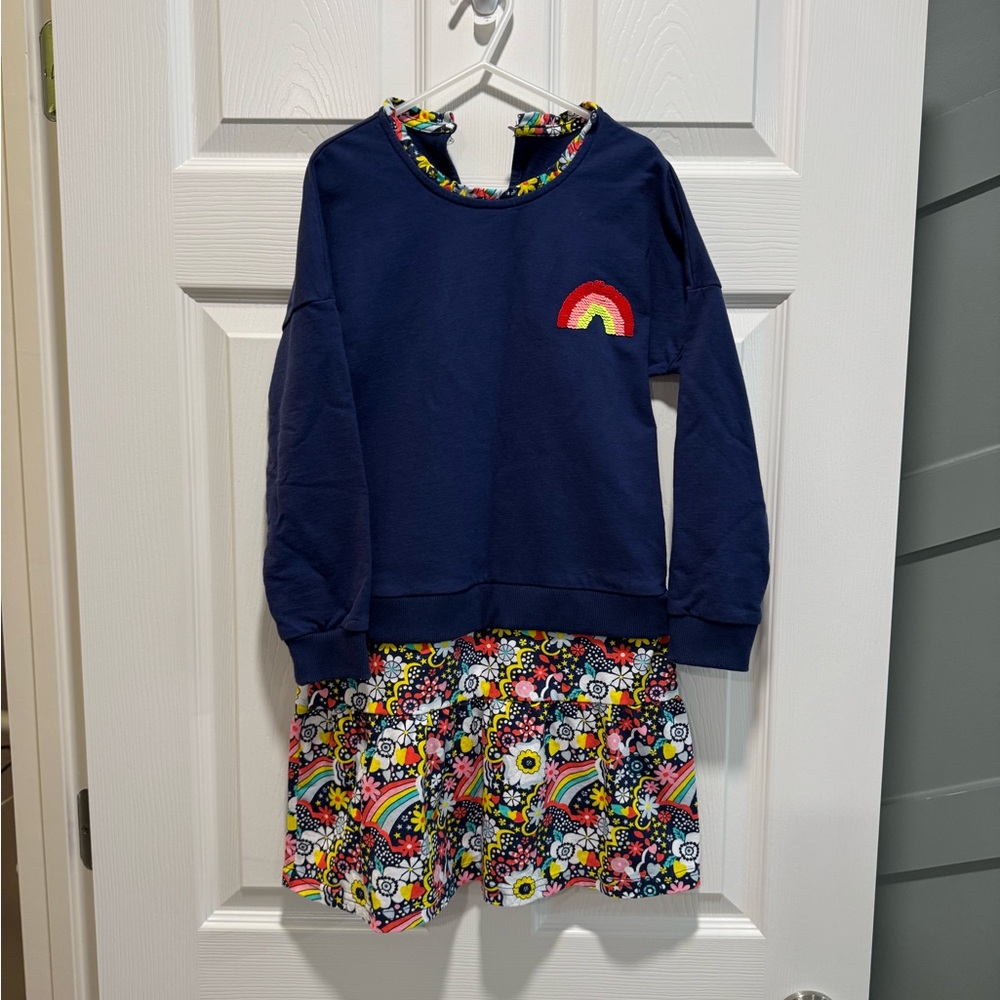 Colorful Rainbow Dress with Navy Top
